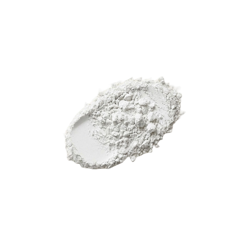 A small mound of white powder with a shallow depression in the center, photographed on a clean white background.